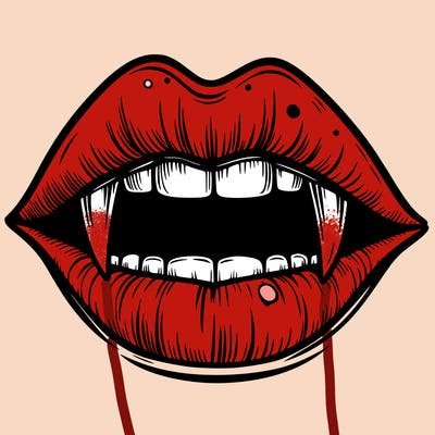 lips with vampire teeth