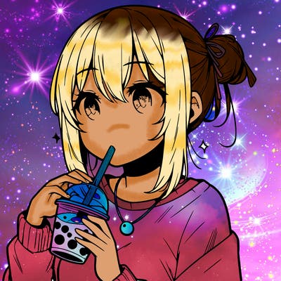 manga character drinking boba