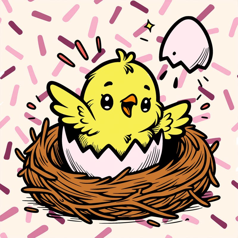 a baby chick hatching from an egg in a nest