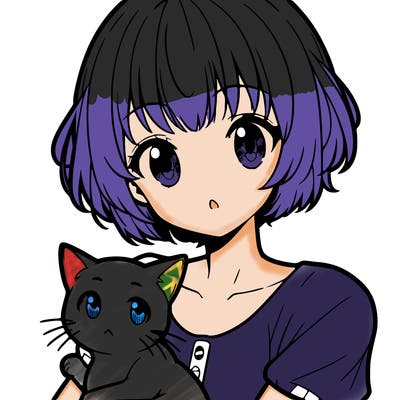 anime girl with short hair and a cat