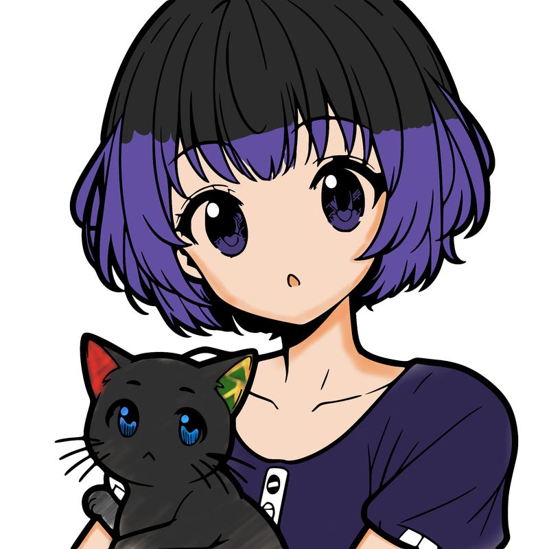 anime girl with short hair and a cat