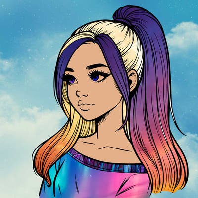 realistic girl with a high ponytail