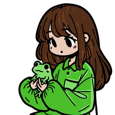 girl with long hair and a oversized shirt. and she is holding a frog