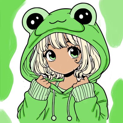 a cute teenage girl wearing a frog hoodie