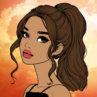 realistic girl with a ponytail on her hair and lips