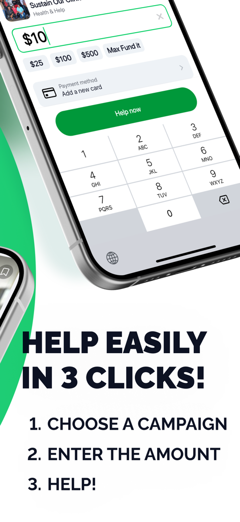 Tooba app interface showing a 3-step process to donate easily starting with entering an amount.