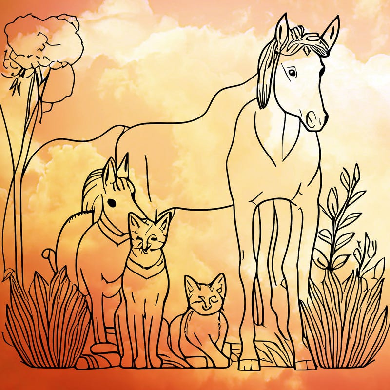 cat and dog and horse family