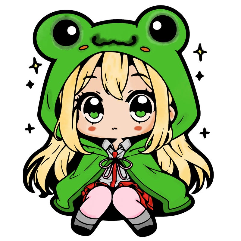 chibi girl with frog hoodie