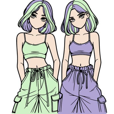 two girls with crop top with baggy pants