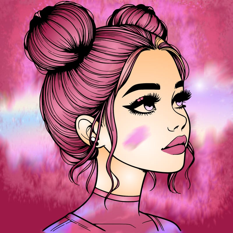 realistic girl with buns on the top of her head