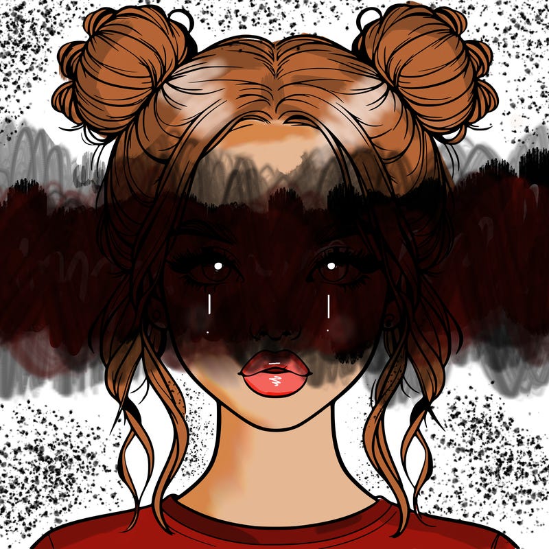 realistic girl with two buns in hair and lips