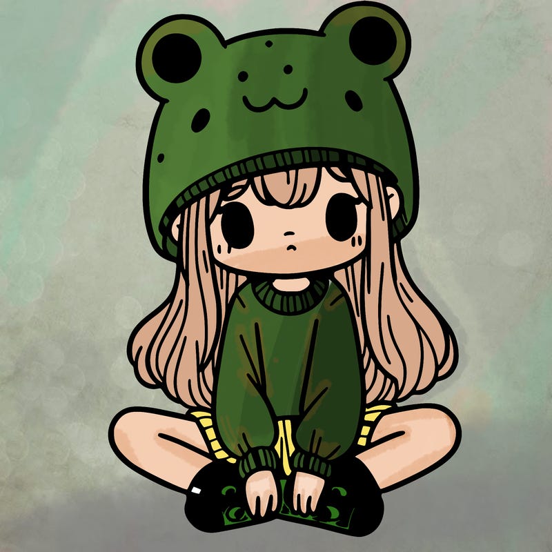 a girl wearing a frog hat and some frog socks