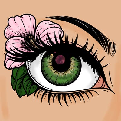 realistic eye with flower