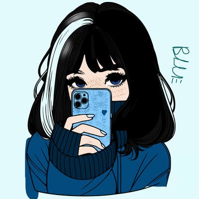 realistic girl with phone hiding their face