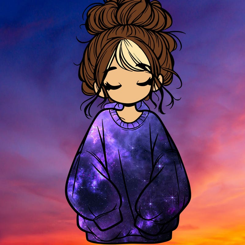 girl with baggy sweatshirt and messy bun