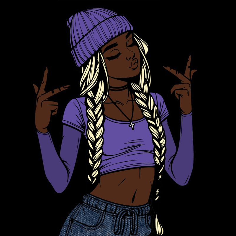 realistic teenage girl with braids and a beanie and crop top doing 🫶🏼