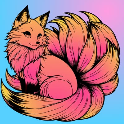 realistic detailed 9 tailed anime fox