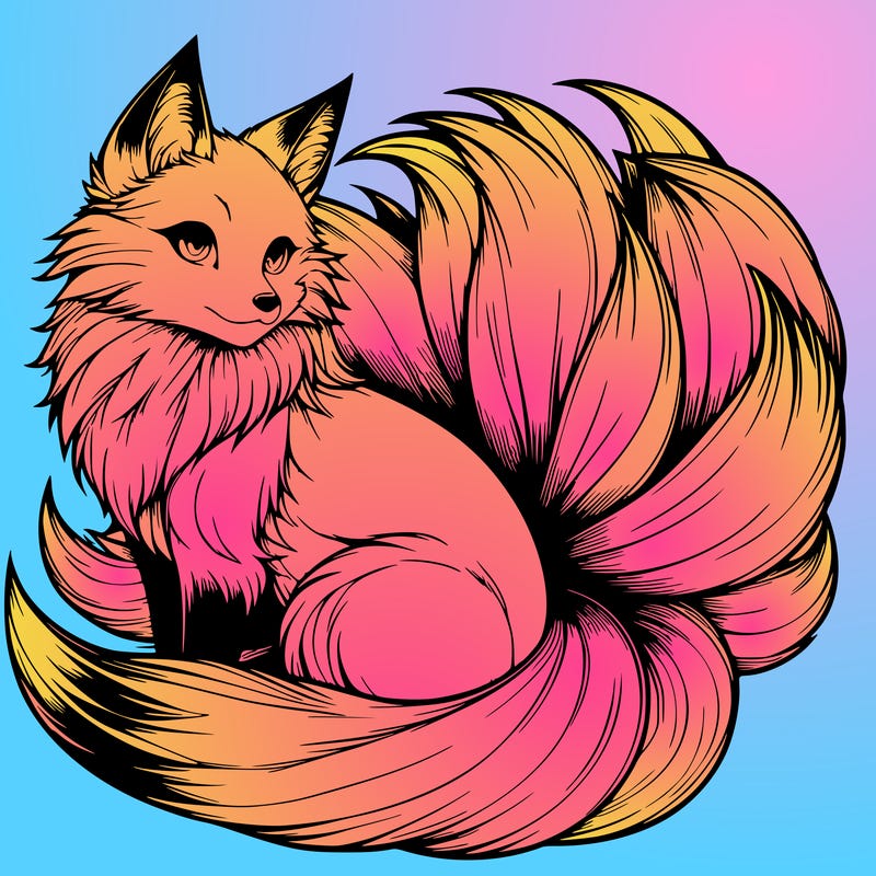 realistic detailed 9 tailed anime fox