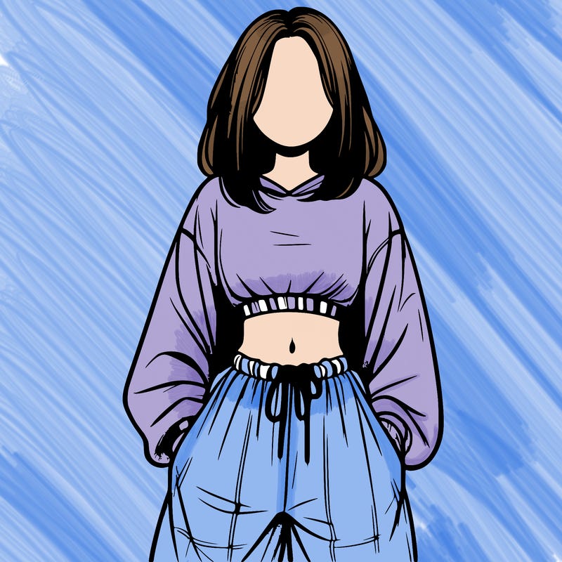 realistic girl faceless with baggy pants and a crop top