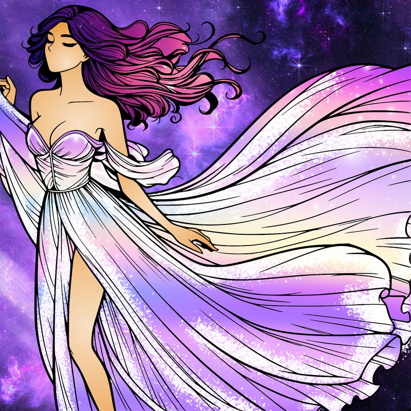 realistic woman in dress flowing the the wind