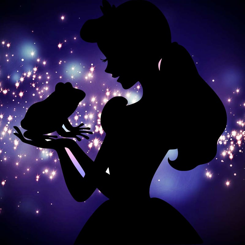 a shadow of a princess holding a frog realistic
