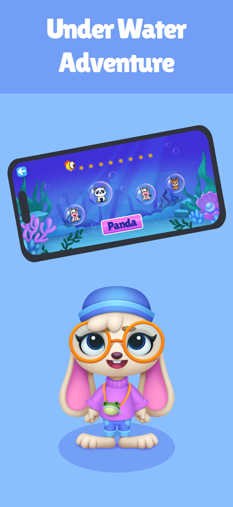 ABC Mouse: Math Games for Kids - Juego educativo de aventura submarina con una mascota de conejito de dibujos animados y burbujas de animales