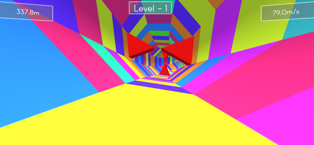 Tunnel Rush ! - First person view of a vibrant colorful tunnel with red obstacles in Tunnel Rush