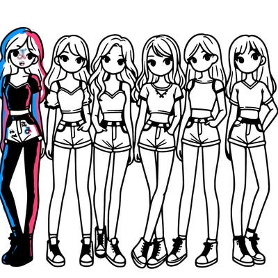 a group of girls wearing crop tops and shorts