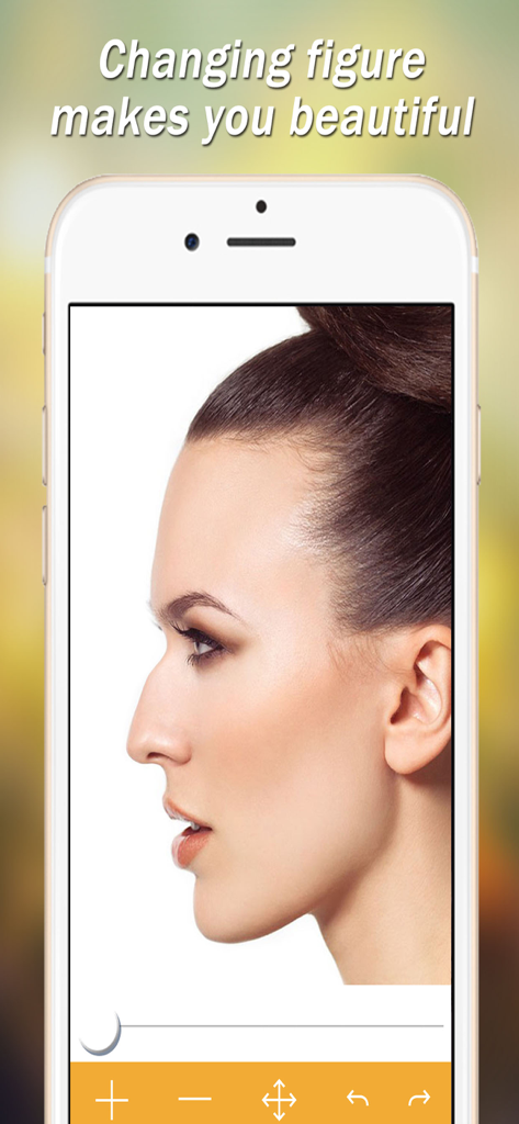 Profil latéral d'une femme en cours de retouche avec des outils de modelage du visage dans l'application Beauté d'Image