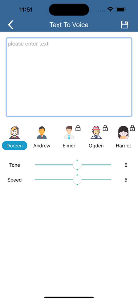 LinsVoice-Funny Voice Changer - LinsVoice app interface for converting text to voice with character selection and audio settings