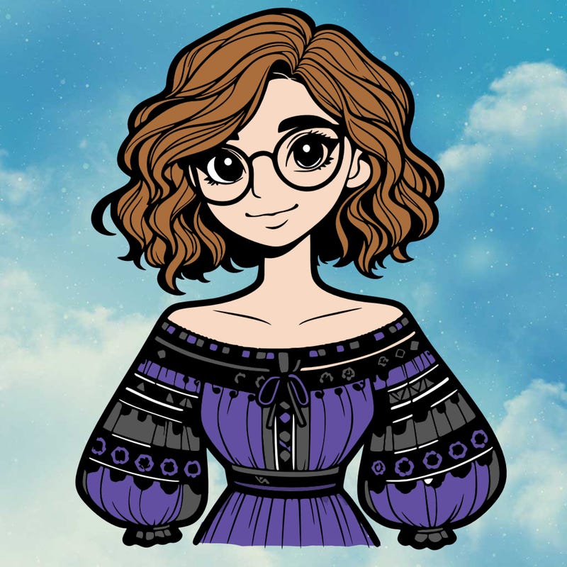 one girl with medium short hair, which are wavy. she has round glasses. she wears a latina outfit.