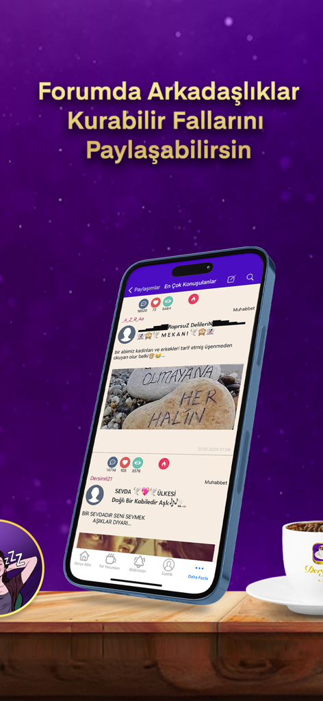 Derya Abla Kahve Falı - Schermata interattiva del forum e della comunità sociale sull'app mobile Derya Abla