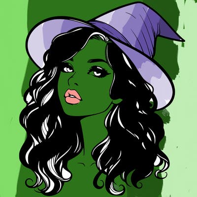 realistic witch girl with wavy hair and lips