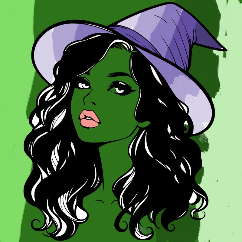 realistic witch girl with wavy hair and lips