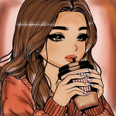 realistic girl drinking coffee