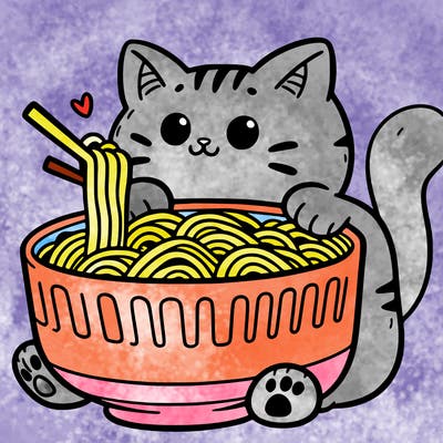 cat with ramen