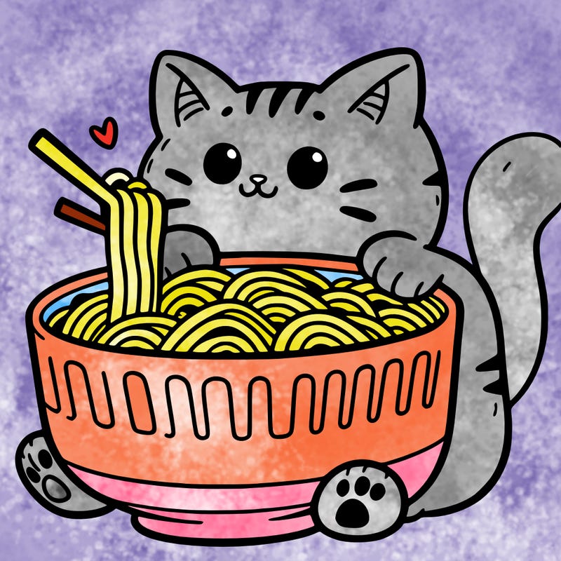 cat with ramen