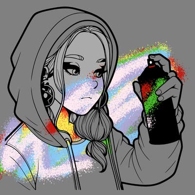 a realistic girl, spray painting