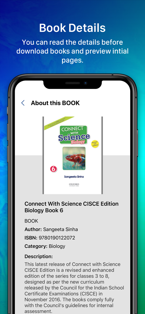 Oxford Educate - Oxford Educate app screen showing biology textbook information and description