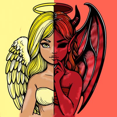 realistic angel half demon