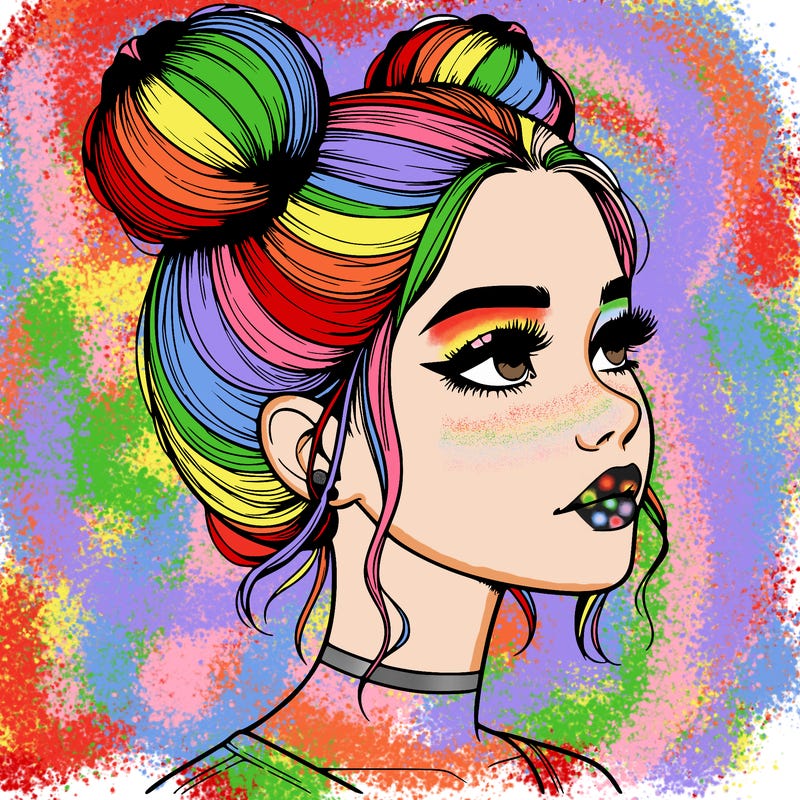 realistic girl with buns on the top of her head