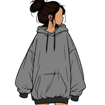 realistic girl with a oversized sweatshirt on and a bun