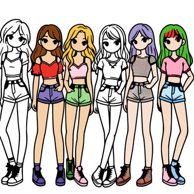 a group of girls wearing crop tops and shorts