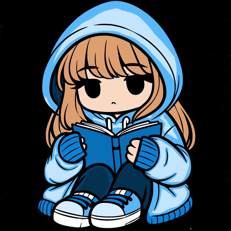 girl in oversized hoodie reading a book
