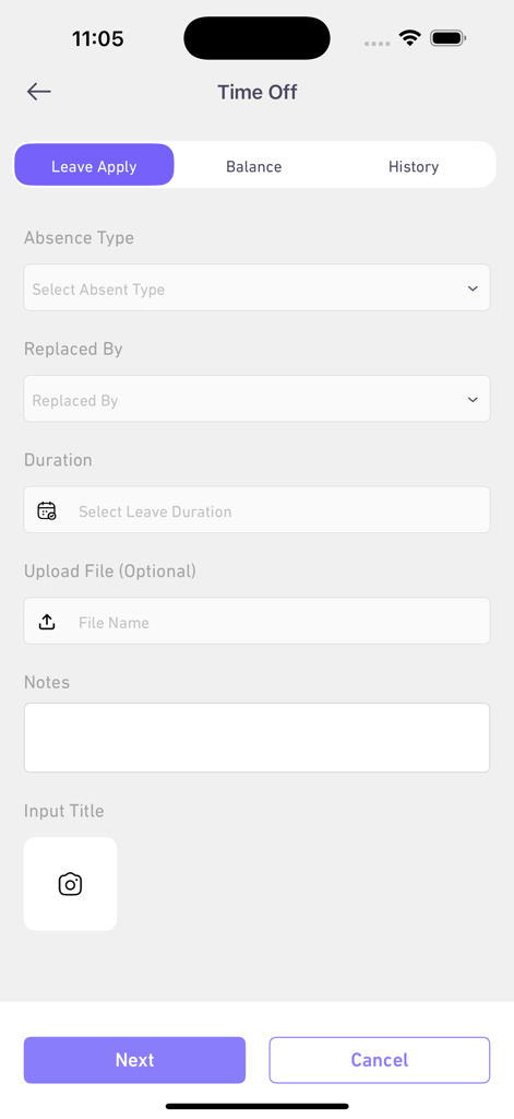 시간 외 휴가 신청서 제출을 위한 몰-마웨드 앱 인터페이스