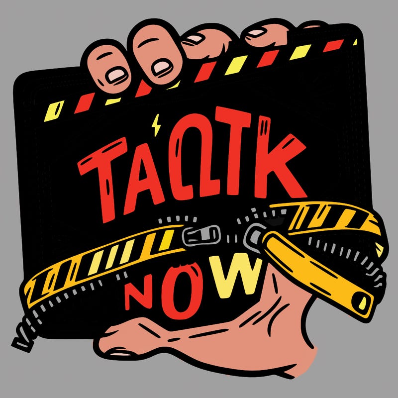 don't talk now sign with caution tape and a zipper