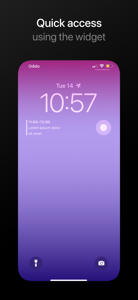 SCamera Pro - Pantalla de bloqueo del iPhone mostrando un widget de acceso rápido para SCamera Pro.