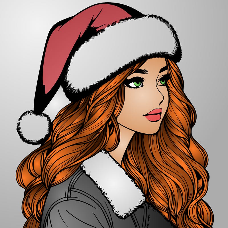 realistic girl in santa hat