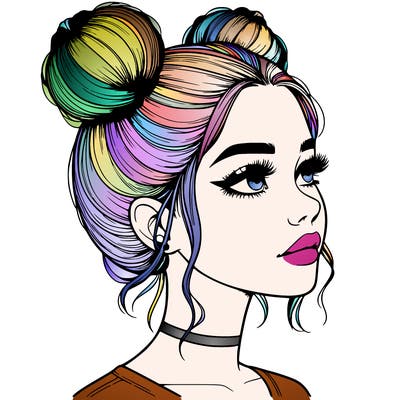 realistic girl with buns on the top of her head