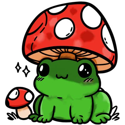 a cute frog with a mushroom hat
